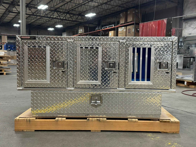 Dog Box 55111V Hunter Series Triple Compartment / Bottom Drawer Storage / 40 D x 58 W x 30 H / Side Vents / Diamond Tread Aluminum / Owens Products Hunter Series Owens Products