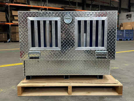 Dog Box 55111V Hunter Series Triple Compartment / Bottom Drawer Storage / 40 D x 58 W x 30 H / Side Vents / Diamond Tread Aluminum / Owens Products Hunter Series Owens Products