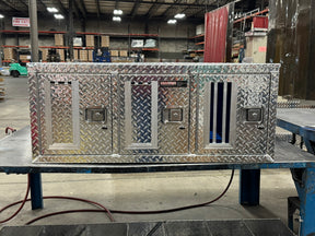 Dog Box 55158 Hunter Series Triple Compartment with No Storage / 48 W x 36 D x 20 H / Standard Vents / Diamond Tread Aluminum / Owens Products Hunter Series Owens Products
