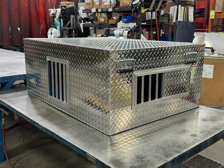 Dog Box 55158 Hunter Series Triple Compartment with No Storage / 48 W x 36 D x 20 H / Standard Vents / Diamond Tread Aluminum / Owens Products Hunter Series Owens Products