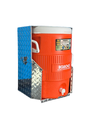 RaceMates 39206T Truck Mount Drink Water Cooler Holder with Lockable Lid / 5 Gallon Cooler Rack / Diamond Tread Aluminum / Owens Products RaceMate Owens Products