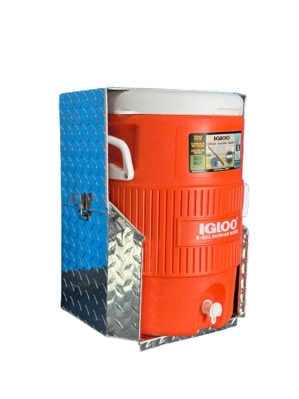RaceMates 39206T Truck Mount Drink Water Cooler Holder with Lockable Lid / 5 Gallon Cooler Rack / Diamond Tread Aluminum / Owens Products RaceMate Owens Products