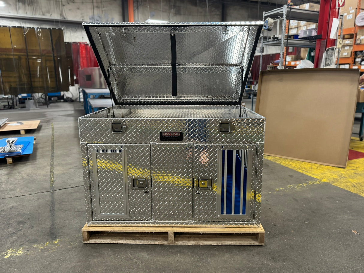 Dog Box 55044 Hunter Series Double Compartment with Top Storage / 48 W x 45 D x 32 H / Tall / All Seasons Vents / Diamond Tread Aluminum / Owens Products Hunter Series Owens Products