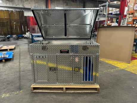 Dog Box 55044 Hunter Series Double Compartment with Top Storage / 48 W x 45 D x 32 H / Tall / All Seasons Vents / Diamond Tread Aluminum / Owens Products Hunter Series Owens Products