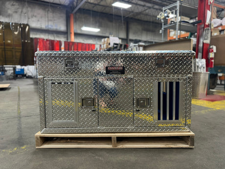 Dog Box 55006 Hunter Series Double Compartment with Top Storage / 48 W x 45 D x 26 H / Standard Vents / Diamond Tread Aluminum / Owens Products Hunter Series Owens Products