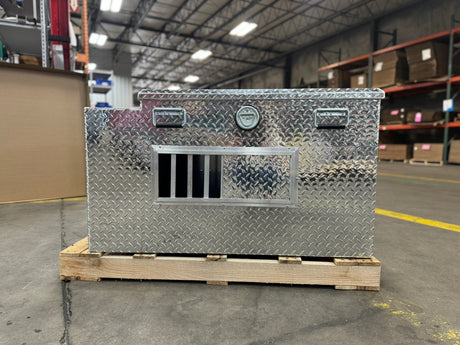 Dog Box 55006 Hunter Series Double Compartment with Top Storage / 48 W x 45 D x 26 H / Standard Vents / Diamond Tread Aluminum / Owens Products Hunter Series Owens Products