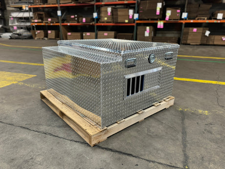 Dog Box 55006 Hunter Series Double Compartment with Top Storage / 48 W x 45 D x 26 H / Standard Vents / Diamond Tread Aluminum / Owens Products Hunter Series Owens Products