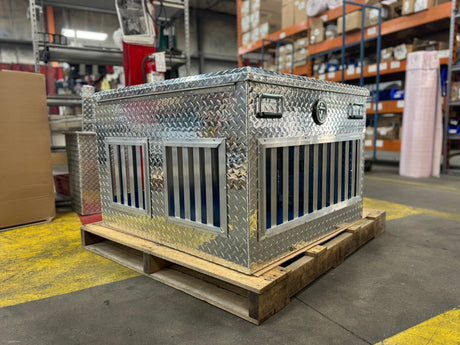 Dog Box 55478 Hunter Series Shallow Double Compartment with Top Storage / 38 W X 36 D X 26 H / Shallow / All Season Vents / Diamond Tread Aluminum / Owens Products Hunter Series Owens Products