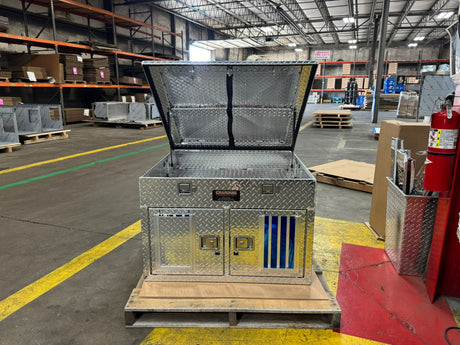 Dog Box 55478 Hunter Series Shallow Double Compartment with Top Storage / 38 W X 36 D X 26 H / Shallow / All Season Vents / Diamond Tread Aluminum / Owens Products Hunter Series Owens Products