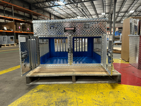 Dog Box 55478 Hunter Series Shallow Double Compartment with Top Storage / 38 W X 36 D X 26 H / Shallow / All Season Vents / Diamond Tread Aluminum / Owens Products Hunter Series Owens Products