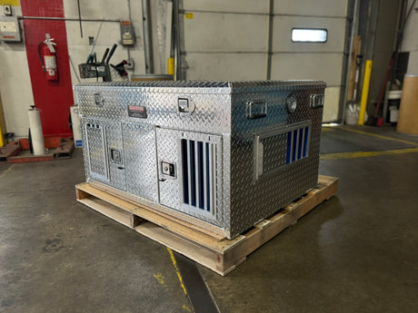 Dog Box 55030 Hunter Series Double Compartment with Top Storage / 48 W x 36 D x 26 H / Shallow / Standard Vents / Diamond Tread Aluminum / Owens Products Hunter Series Owens Products
