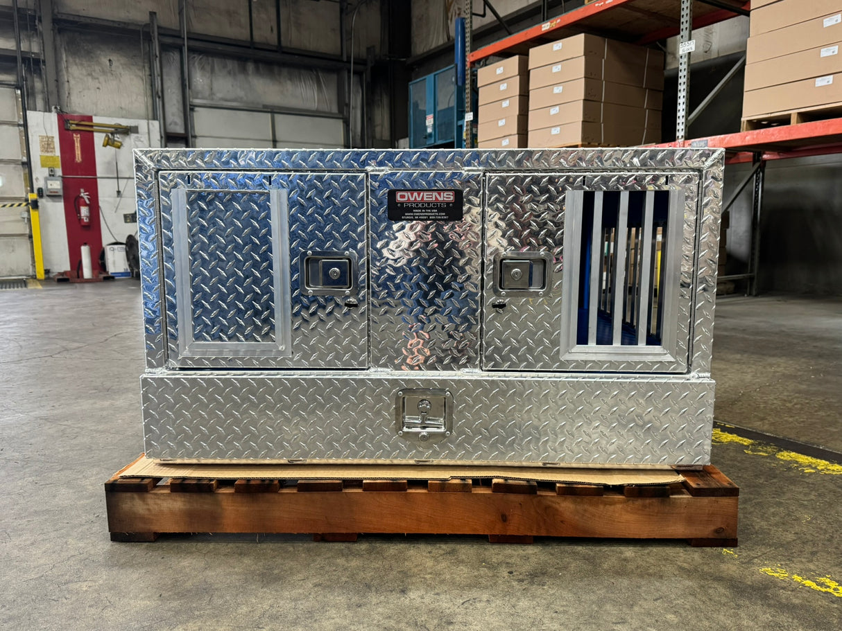 Dog Box 55022W Pro Hunter Series Double Compartment with Bottom Drawer / 46 W x 45 D x 26 H / All Seasons Vents / Diamond Tread Aluminum / Owens Products Pro Hunter Series Owens Products