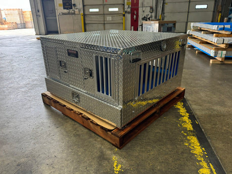Dog Box 55022W Pro Hunter Series Double Compartment with Bottom Drawer / 46 W x 45 D x 26 H / All Seasons Vents / Diamond Tread Aluminum / Owens Products Pro Hunter Series Owens Products