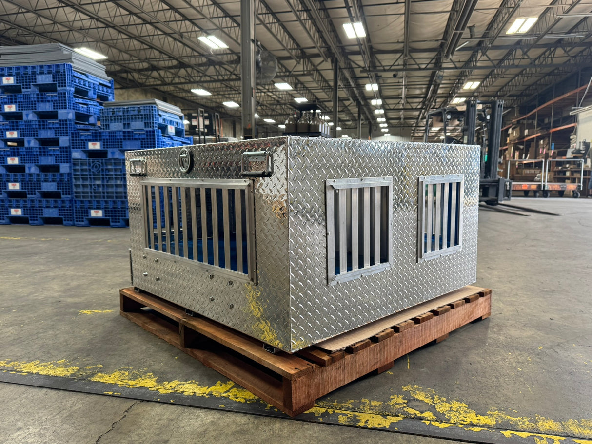 Dog Box 55022W Pro Hunter Series Double Compartment with Bottom Drawer / 46 W x 45 D x 26 H / All Seasons Vents / Diamond Tread Aluminum / Owens Products Pro Hunter Series Owens Products