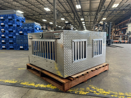 Dog Box 55022W Pro Hunter Series Double Compartment with Bottom Drawer / 46 W x 45 D x 26 H / All Seasons Vents / Diamond Tread Aluminum / Owens Products Pro Hunter Series Owens Products