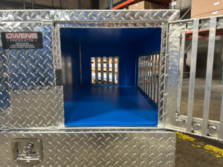 Dog Box 55022W Pro Hunter Series Double Compartment with Bottom Drawer / 46 W x 45 D x 26 H / All Seasons Vents / Diamond Tread Aluminum / Owens Products Pro Hunter Series Owens Products