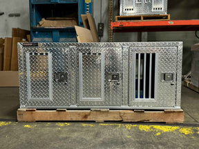Dog Box 55114RV Hunter Series Tall Trailer Triple Compartment / 58 W X 40 D X 24 H / Right Swing Doors / Tall / Diamond Tread Aluminum / Owens Products