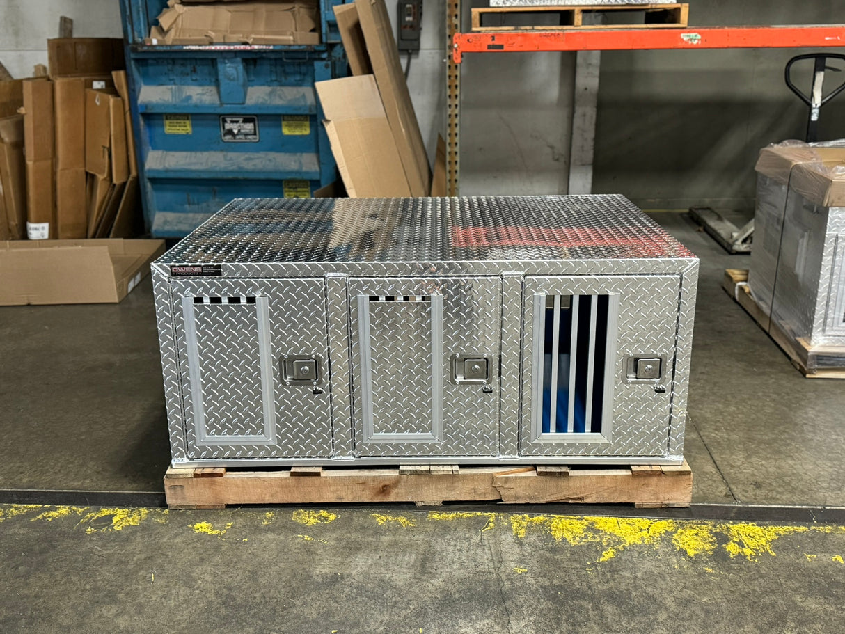 Dog Box 55114L Hunter Series Tall Trailer Triple Compartment / 58 W X 40 D X 24 H / Left Swing Doors / Tall / Diamond Tread Aluminum / Owens Products