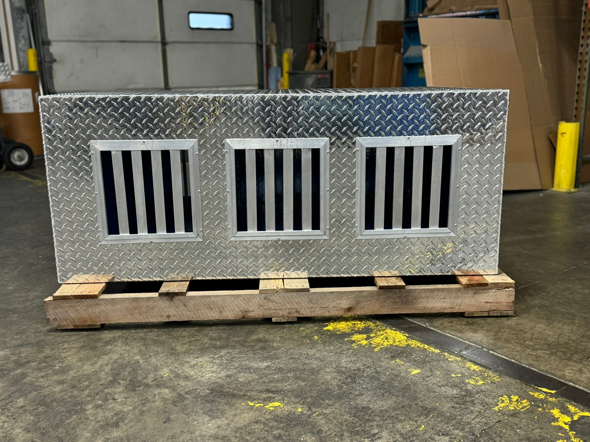 Dog Box 55114L Hunter Series Tall Trailer Triple Compartment / 58 W X 40 D X 24 H / Left Swing Doors / Tall / Diamond Tread Aluminum / Owens Products