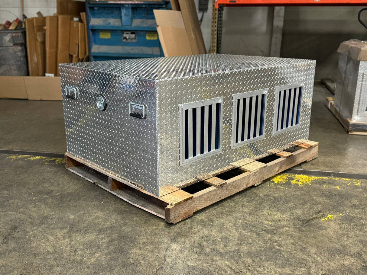 Dog Box 55114L Hunter Series Tall Trailer Triple Compartment / 58 W X 40 D X 24 H / Left Swing Doors / Tall / Diamond Tread Aluminum / Owens Products