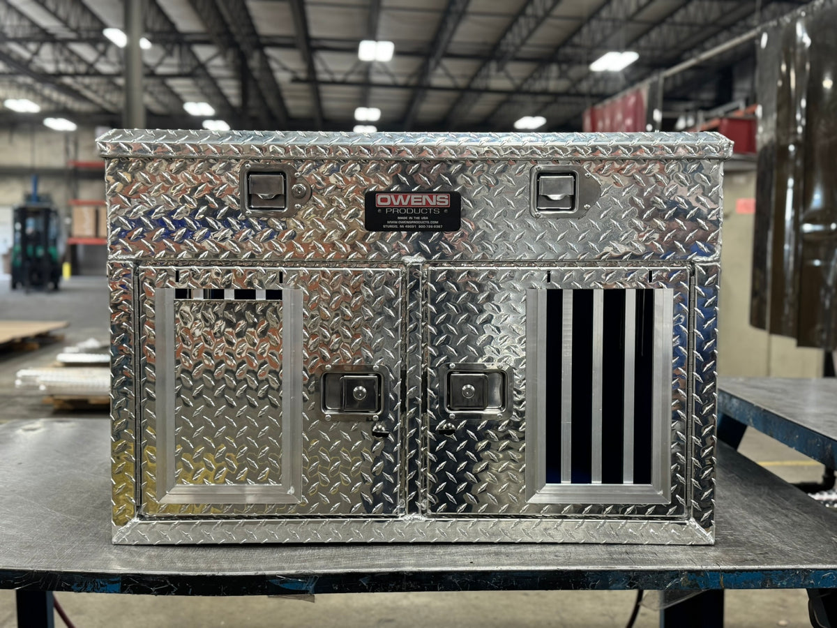 Dog Box 55078 Hunter Series Double Compartment with Top Storage / 38 W x 36 D x 26 H / Shallow / Standard Vents / Diamond Tread Aluminum / Owens Products Hunter Series Owens Products