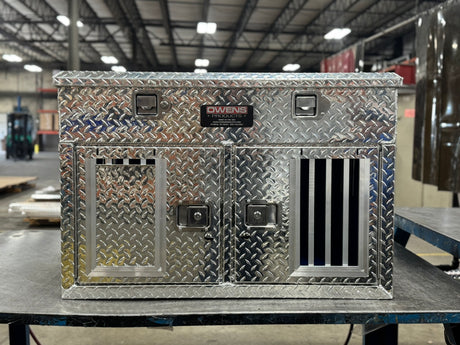Dog Box 55078 Hunter Series Double Compartment with Top Storage / 38 W x 36 D x 26 H / Shallow / Standard Vents / Diamond Tread Aluminum / Owens Products Hunter Series Owens Products