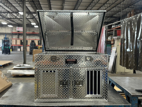 Dog Box 55078 Hunter Series Double Compartment with Top Storage / 38 W x 36 D x 26 H / Shallow / Standard Vents / Diamond Tread Aluminum / Owens Products Hunter Series Owens Products