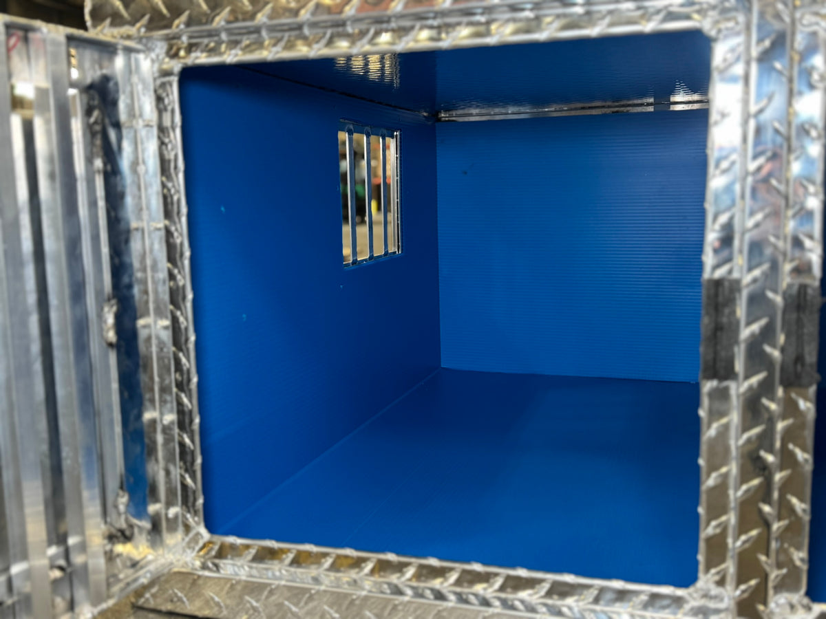 Dog Box 55078 Hunter Series Double Compartment with Top Storage / 38 W x 36 D x 26 H / Shallow / Standard Vents / Diamond Tread Aluminum / Owens Products Hunter Series Owens Products