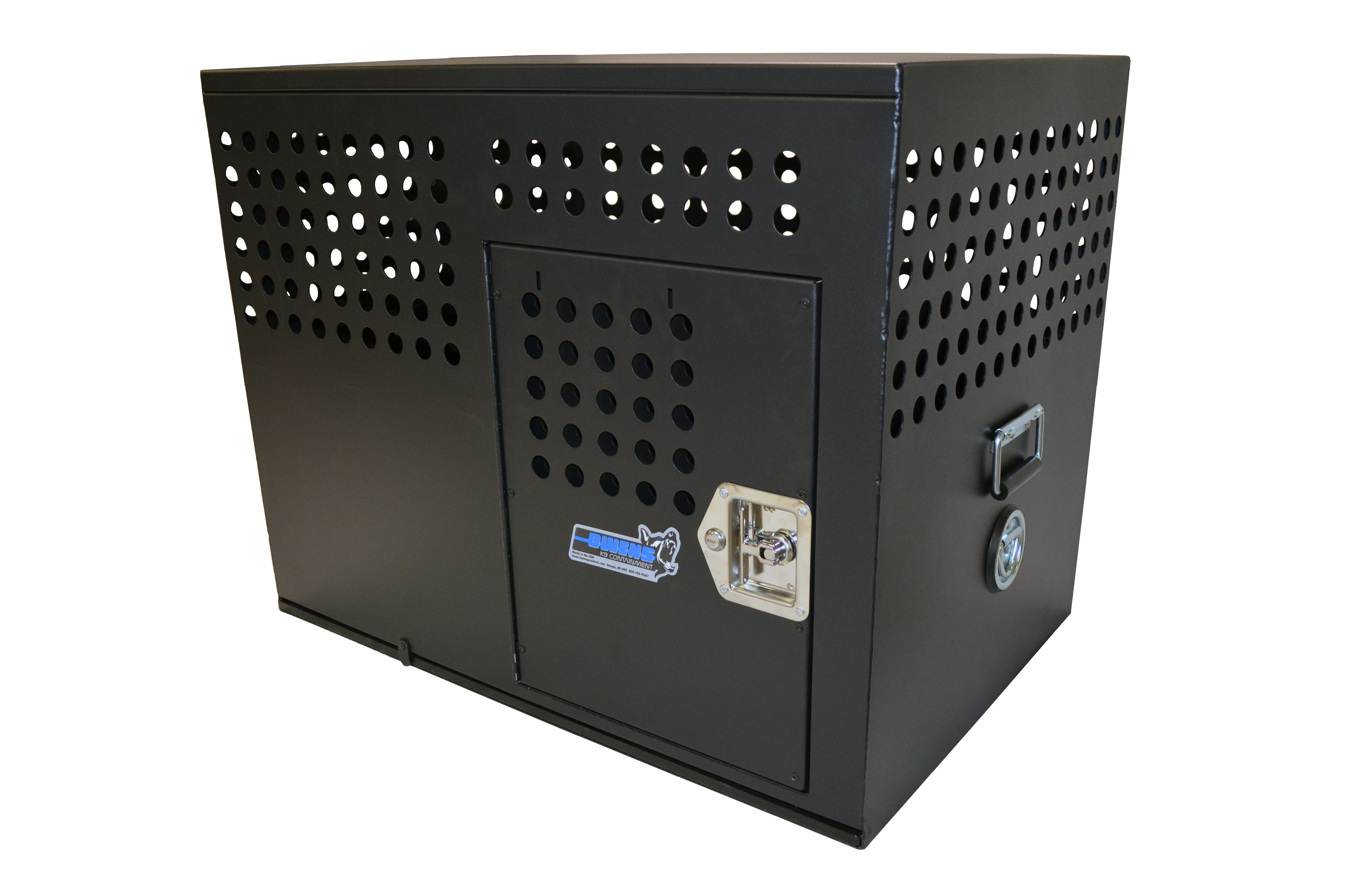 Dog Crate 55324 Professional K9 Series XL Tactical Single Compartment / Side Door / 40 W x 26 D x 30 H / Holes for Ventilation / Black / Mill Finish Aluminum / Owens Products