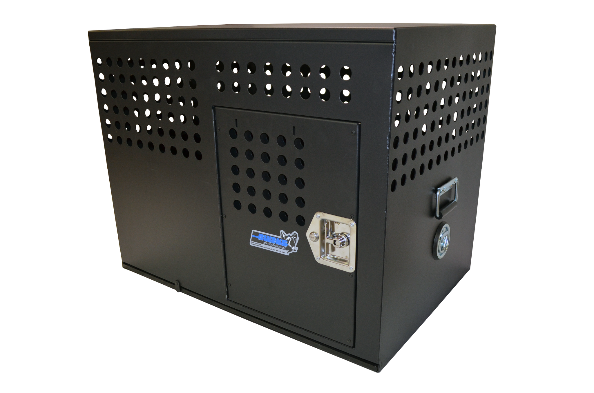 Dog Crate 55324 Professional K9 Series XL Tactical Single Compartment / Side Door / 41 W x 26 D x 30 H / Holes for Ventilation / Black / Mill Finish Aluminum / Owens Products Professional K9 Series Owens Products