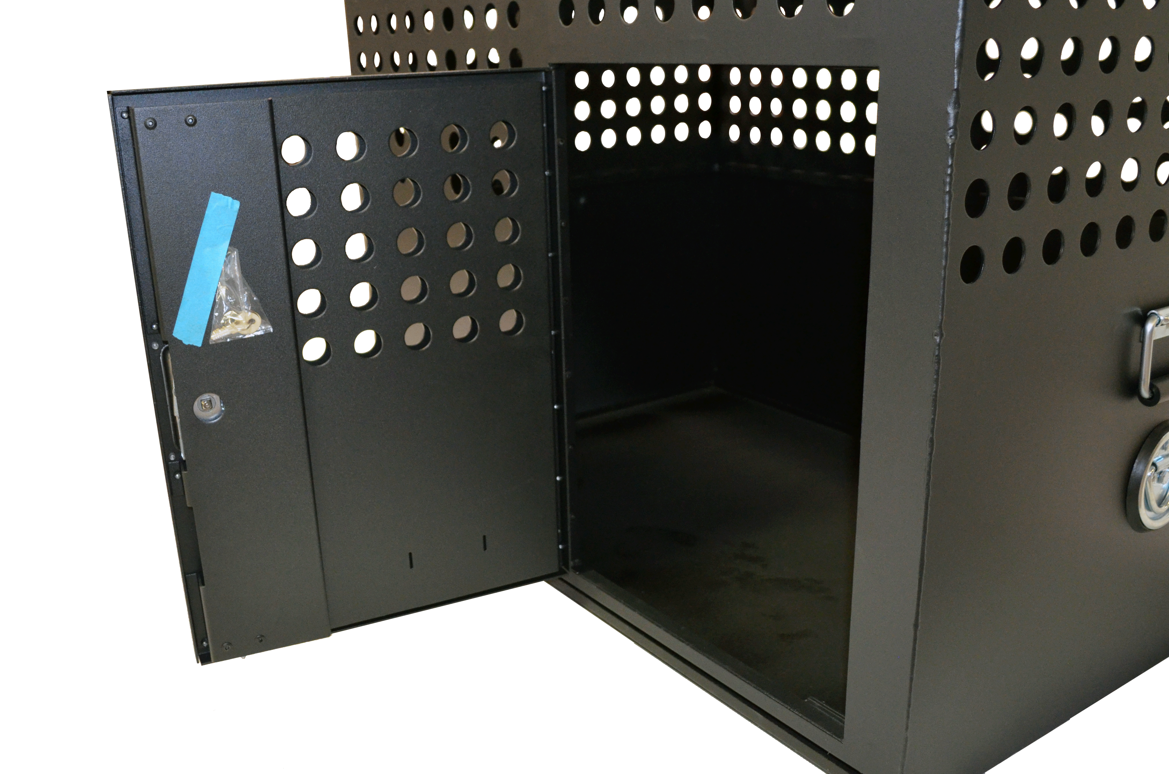 Dog Crate 55324 Professional K9 Series XL Tactical Single Compartment / Side Door / 40 W x 26 D x 30 H / Holes for Ventilation / Black / Mill Finish Aluminum / Owens Products