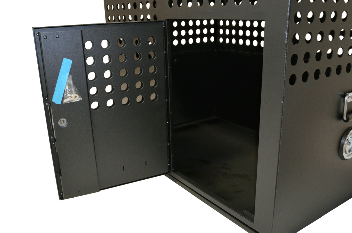 Dog Crate 55324 Professional K9 Series XL Tactical Single Compartment / Side Door / 40 W x 26 D x 30 H / Holes for Ventilation / Black / Mill Finish Aluminum / Owens Products