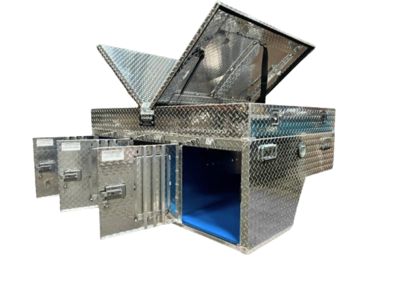 Dog Box 55053 Hunter Series Triple Compartment with Top Storage / 58 W x 40 D x 26 H / with Wheel Well Notches / All Seasons Rear Vents / Diamond Tread Aluminum / Owens Products