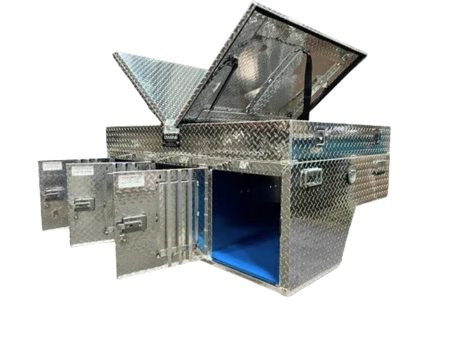 Dog Box 55053 Hunter Series Triple Compartment with Top Storage / 58 W x 40 D x 26 H / with Wheel Well Notches / All Seasons Rear Vents / Diamond Tread Aluminum / Owens Products