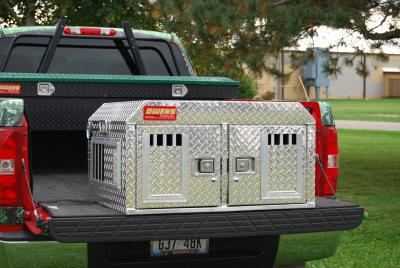 Dog Box ALL Hunter Series Double Compartment without Storage Various Sizes Standard Vents All Seasons Vents Diamond Tread Aluminum Owens Products Owens Products
